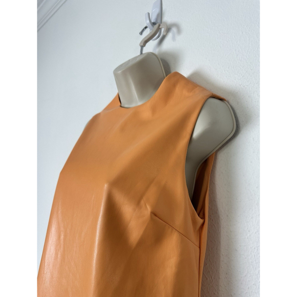 House of Harlow 1960 Vegan Faux Leather Mini Dress Large Orange Papaya $189 - Picture 9 of 12